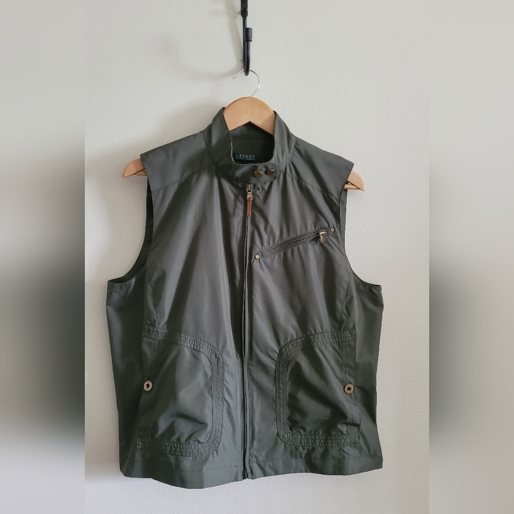 Ralph Lauren Army Green Full Zip Utility Vest, Women's XL